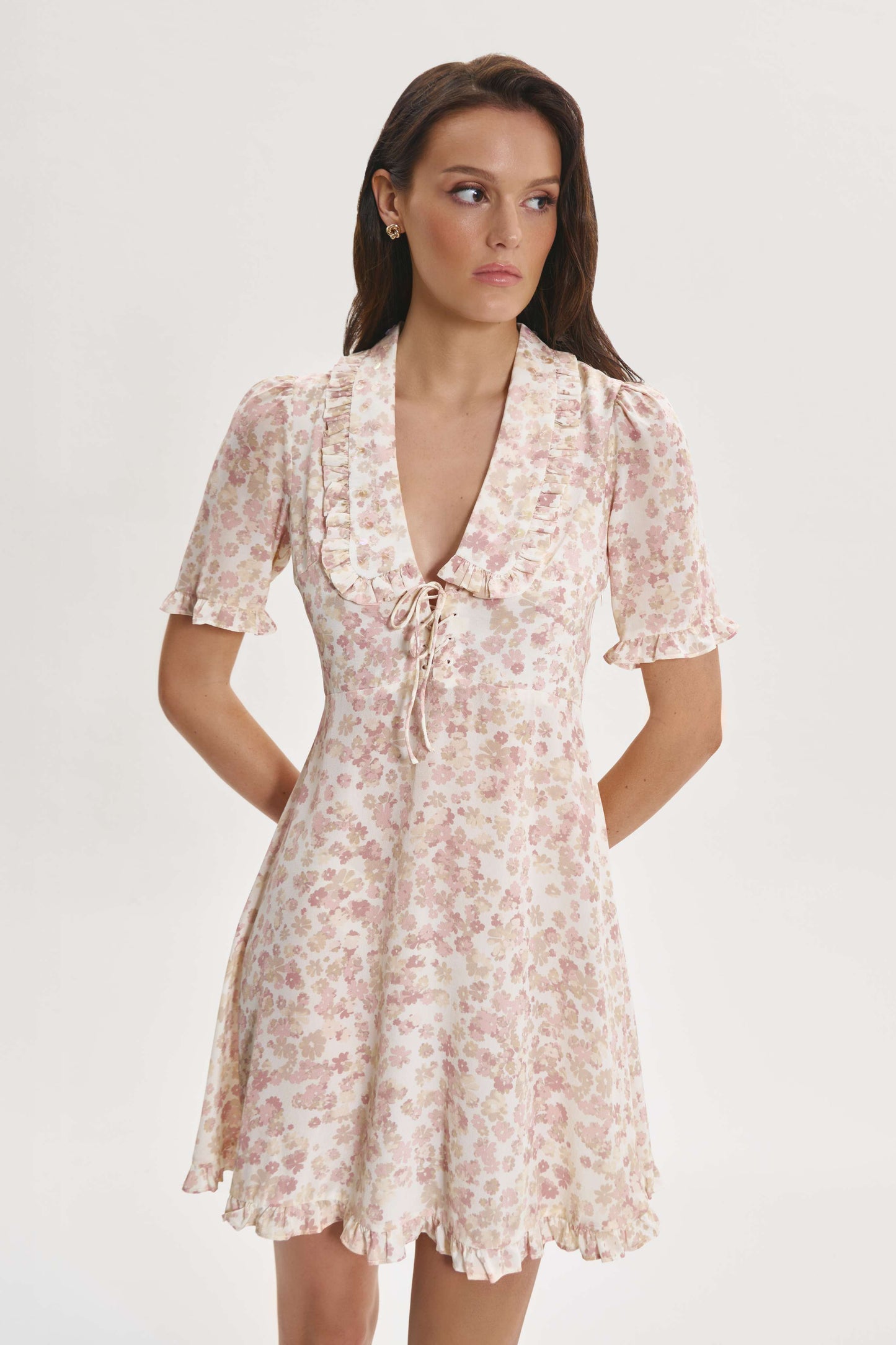 Ruffle Trim V Neck Dress