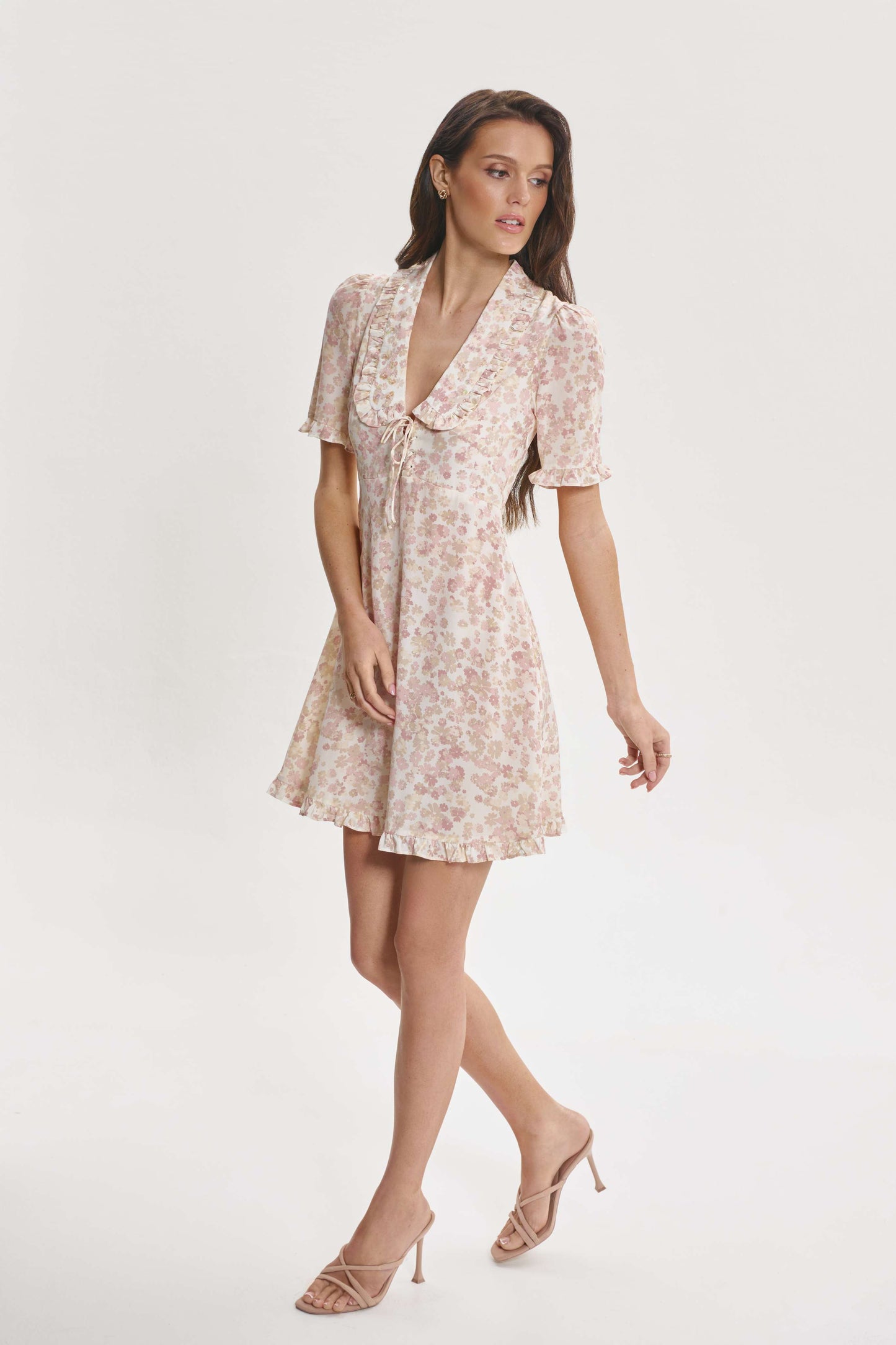 Ruffle Trim V Neck Dress